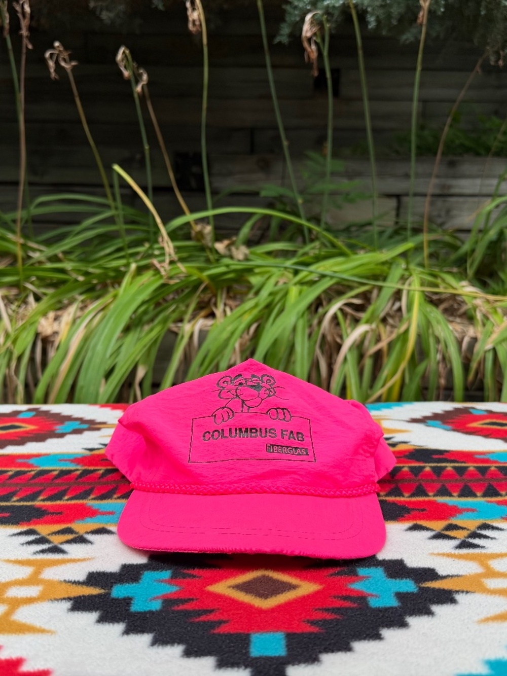 Vintage Columbus Fab Fiberglas Neon Pink Rope Snapback Hat Made in Korea